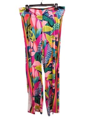 Trina Turk Rainforest Split Leg Beach Tropical Leaf Palazzo Swim Coverup Pants